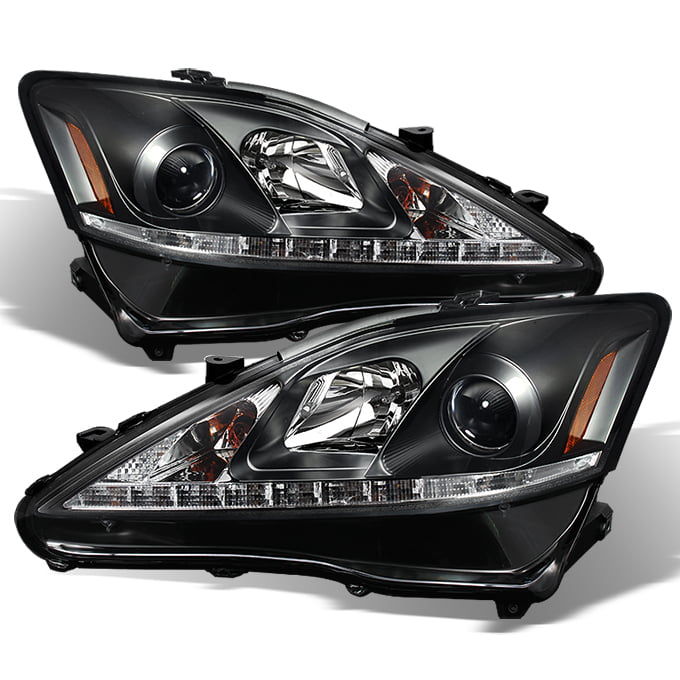 Fits 2006-2013 Lexus IS250 IS350 Black LED DRL Projector Headlights Left+RIght