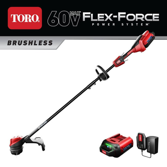 Toro 60V Max Lithium-Ion Brushless Cordless 15 in. / 13 in. String Trimmer - 2.0 Ah Battery and Charger Included 51831