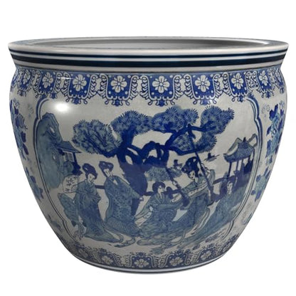 Ladies Blue White Porcelain Fishbowl