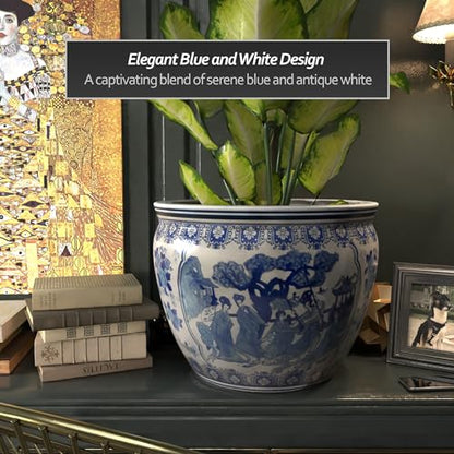 Ladies Blue White Porcelain Fishbowl