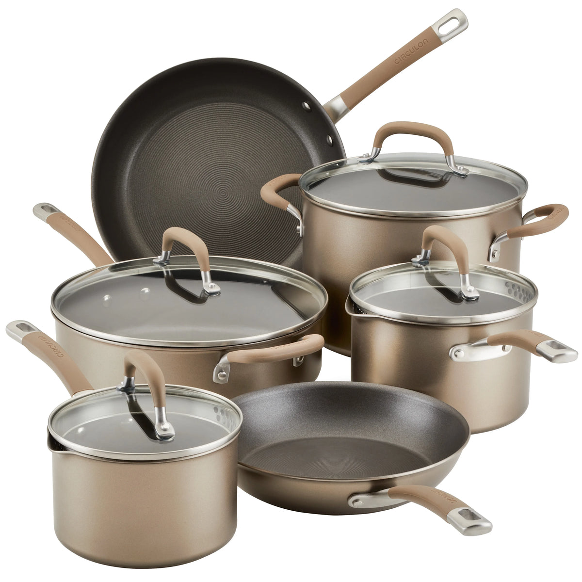 Circulon Premier Professional 10 Piece Nonstick Pots and Pans Induction Pots and Pans Set, Bronze