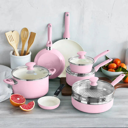 GreenPan Rio Ceramic Nonstick 16-Piece Cookware Set - Pink