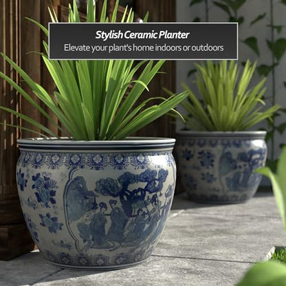 Ladies Blue White Porcelain Fishbowl