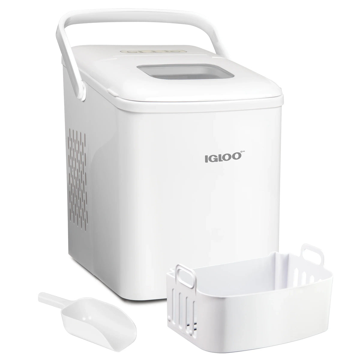 Igloo Handled Automatic Ice Machine Self Cleaning Countertop Ice Maker with Scoop, White