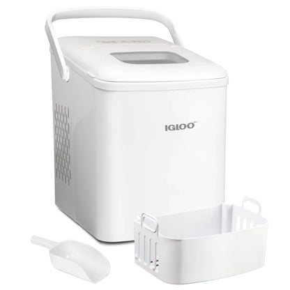 Igloo Handled Automatic Ice Machine Self Cleaning Countertop Ice Maker with Scoop, White
